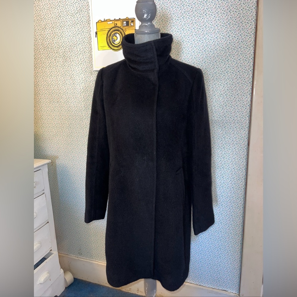 Cole Haan Women's Wool Blend Black Fuzzy  Snap Button Pea Winter Coat 10